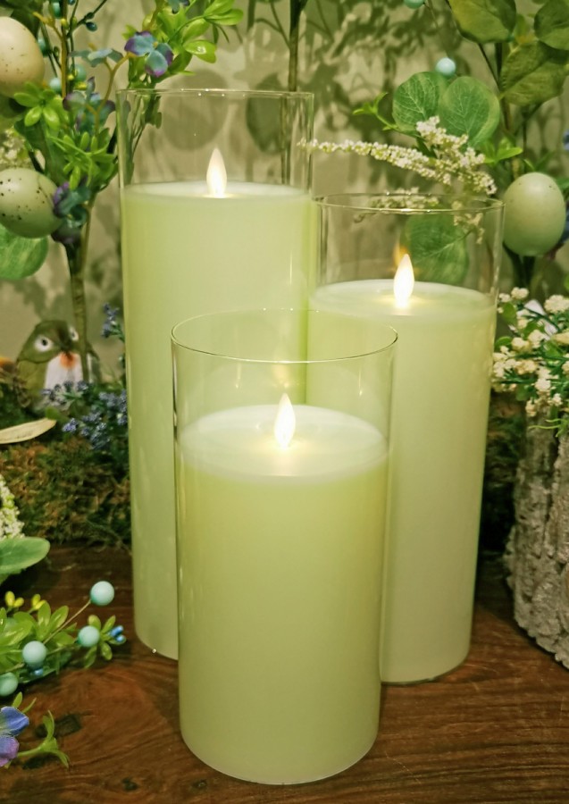 Glass LED Pillar Candle (Green)