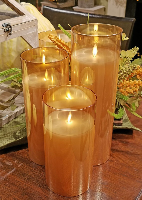 Glass LED Pillar Candle (Amber)